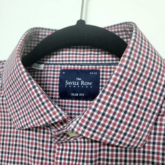 Savile Row Slim Fit Dress Shirt Red/Blue Gingham Check Size 16 34/35 - Picture 4 of 12